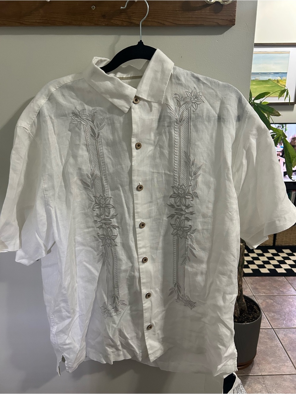 Tommy Bahama 100% Linen Embroidered Camp Shirt White - Size L